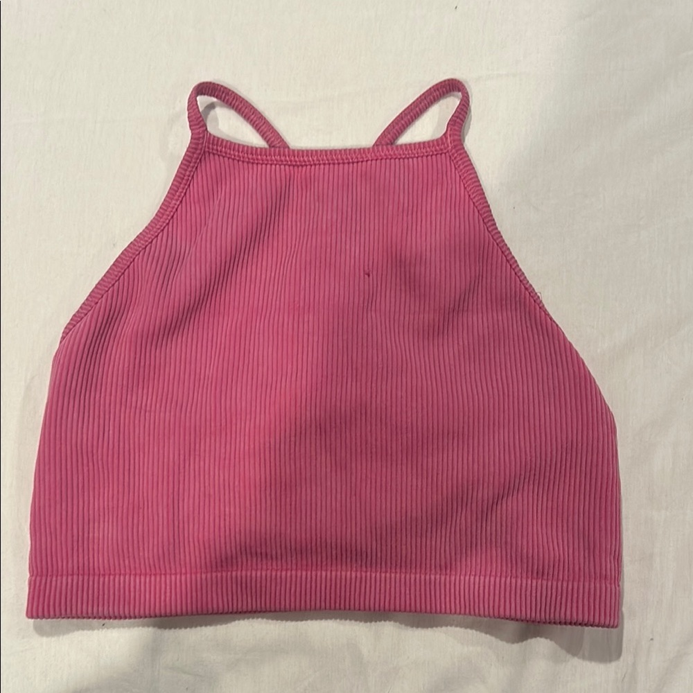 Pink Ribbed Sports Bra
